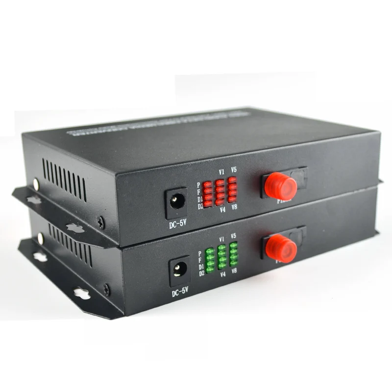 1Pair 8 Channel Video Audio Data Fiber Optic Media Converter Transmitter & Receiver 8V1D RS485 FC Single mode