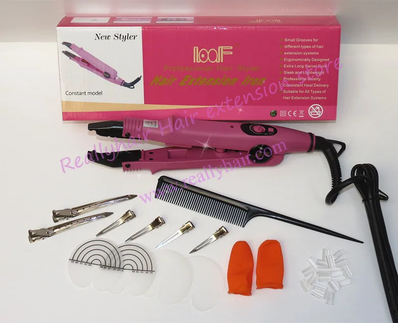 Free shipping Black or Pink Loof Hair Extension Fusion Iron L-611-Control Hair Extension Tool Kits