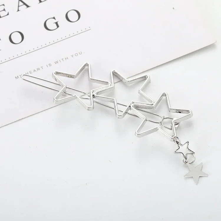 New Popular Cute Delicate Sweet Girl Heart Metal Hollow Three Five-pointed Star Heart Folder Liu Hai Clip Wedding Accessories