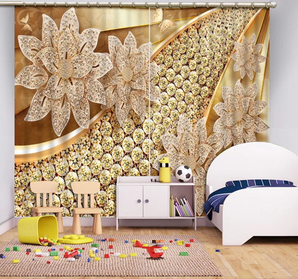 Curtains Jewelry flowers Room Bedroom Living Room Curtain Kitchen 3D Curtain Window Curtain Bed Room Home Decor