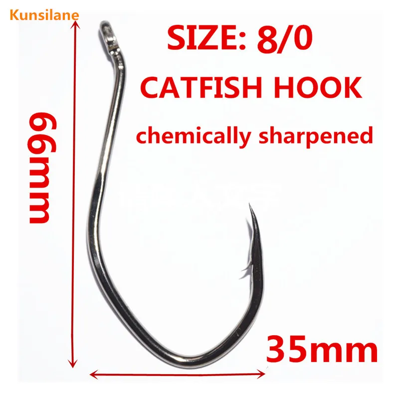 50pcs 8/0 Catfish Big Fishing Hooks Big River Bait High Carbon Steel Offset Barbed Chemically Sharpened Fresh Water Fish Hook