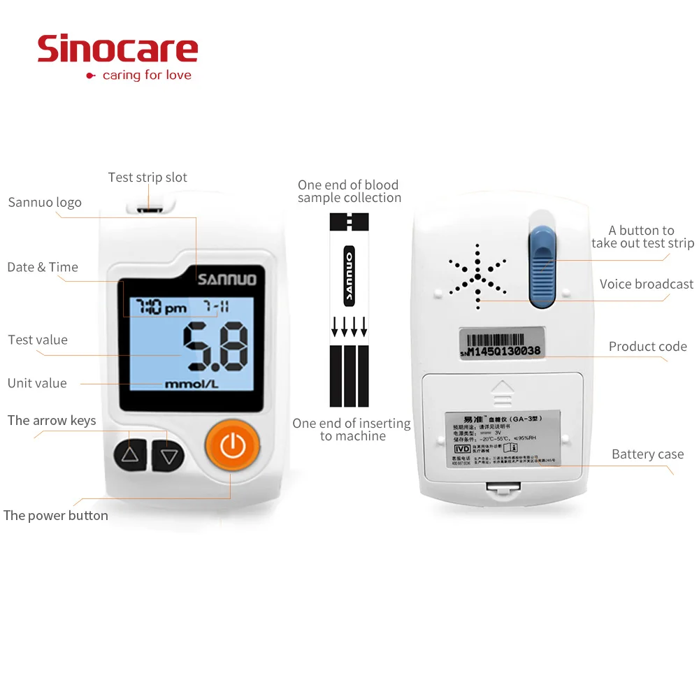 Sinocare Medical Devices Glucometer GA-3 Diabetes  Glucose Meter & Test Strips Lancets Glucometer Medical Blood Sugar Monitor