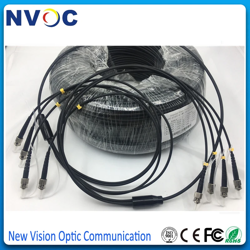 4Cores OM3-300,4.0mm,300M,LSZH,ST/UPC Armored Fiber Optic Patch Cord,4C MM 50/125,300Meter,STUPC-ST/FC/SC/LC Cable Connector