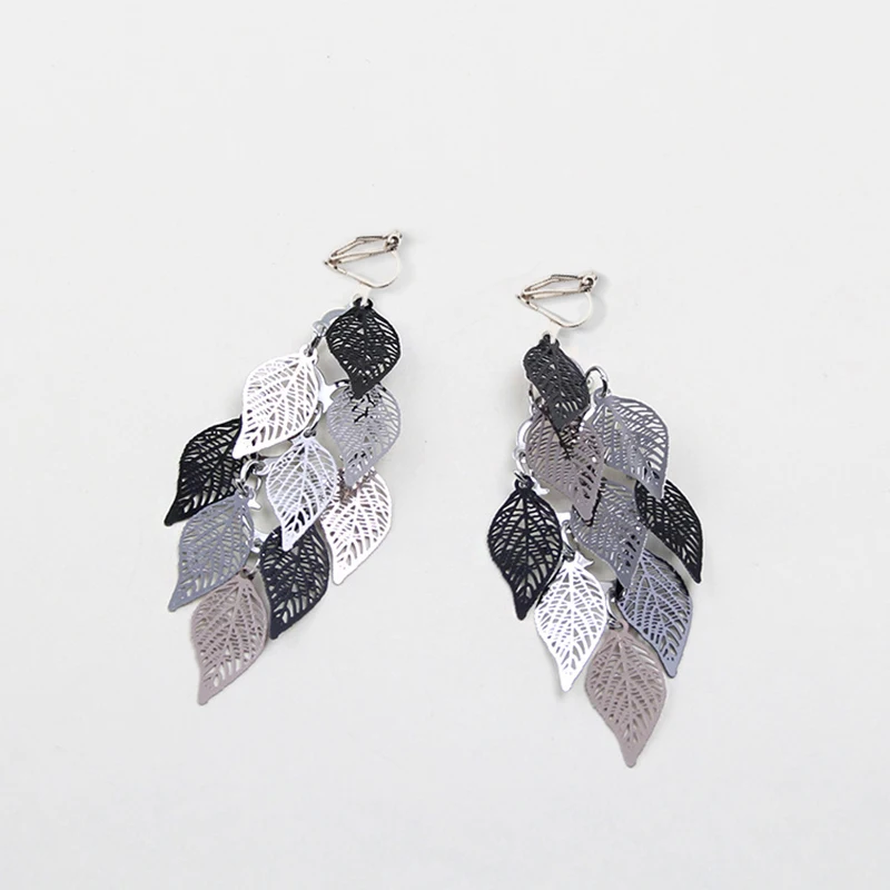 2018 Metal leaf Clip On Earrings for Women Vintage Big Earrings Punk geometric Statement ear Jewelry wholesale