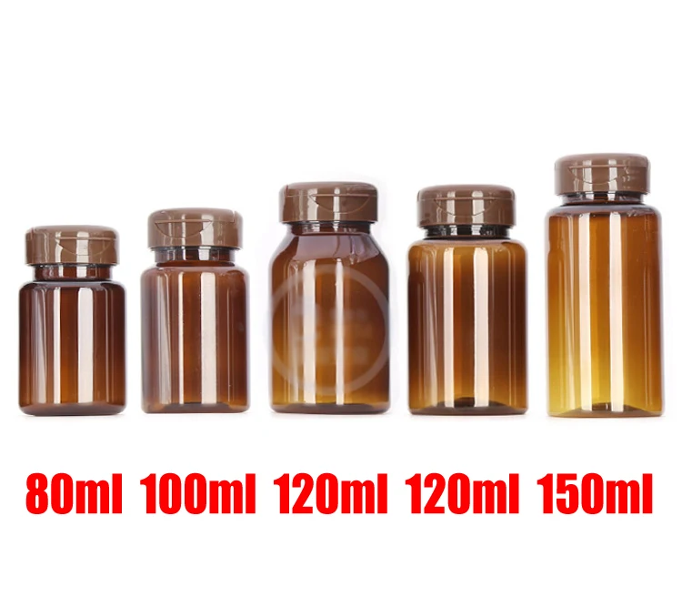 100pcs PET Flip Bottles,Capsules/Pills/Powder/Vitamin Empty Bottles with Brown Color Flip Cap -- 80ml/100ml/120ml/150ml