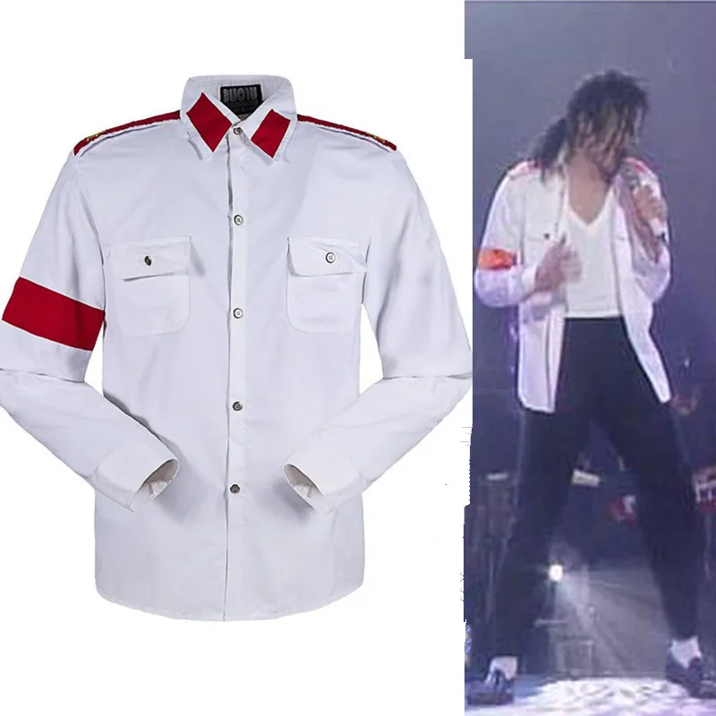 Man In Mirror Anti-war Embroidery Stitchwork Michael Jackson White CTE Casual Shirt Sark