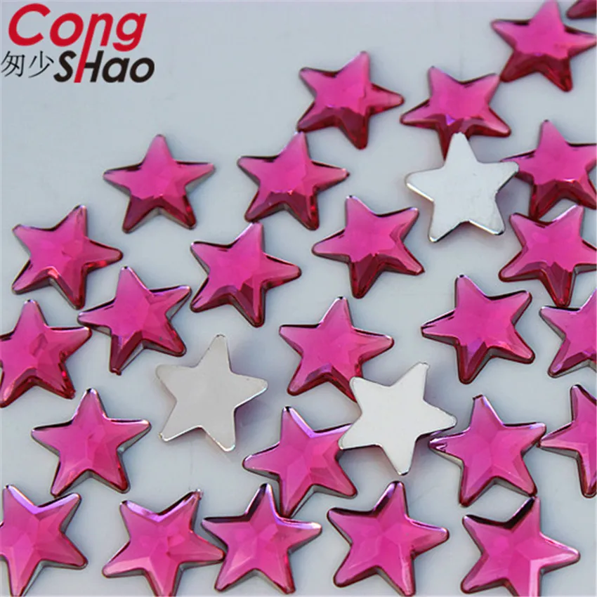 Cong Shao 200PCS 12mm Five pointed star Acrylic Rhinestone stones and crystals Flatback For DIY Clothes Decoration Craft CS86