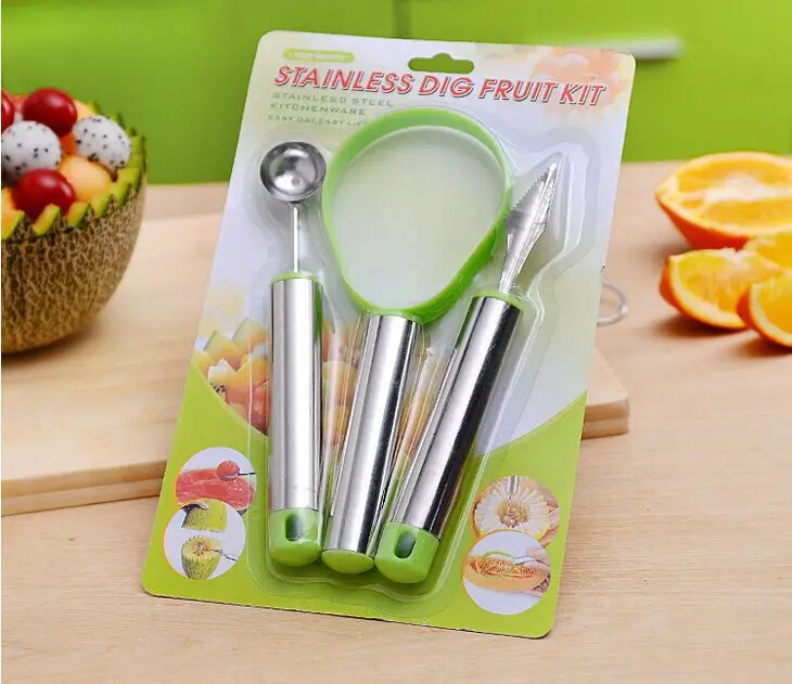 3Pcs/Set Multifunction Fruit spoon peeling device stainless dig fruit kit