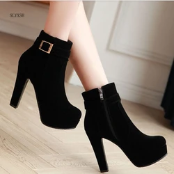 High Heels Women Ankle Boots Lace Up Fall Winter Platform Ladies Boots Large Size Fashion Shoes White Black Brown