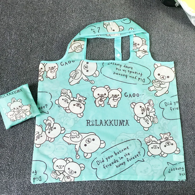 Cute Cartoon Rilakkuma Bear Ears Big Foldable Reusable Shopping Bags Folding Eco Shopper Bag Large Grocery Tote Bag Handbag