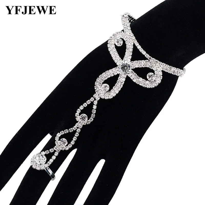 YFJEWE Luxury Princess-cut Crystal Women Jewelry Flower Chain Link Bracelet Bangle With White Stone B195