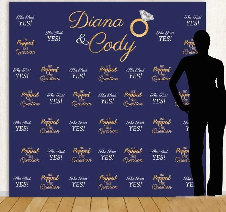 

Custom Engagement Party Blue And Gold Diamond Ring backgrounds Computer print wedding photo backdrop