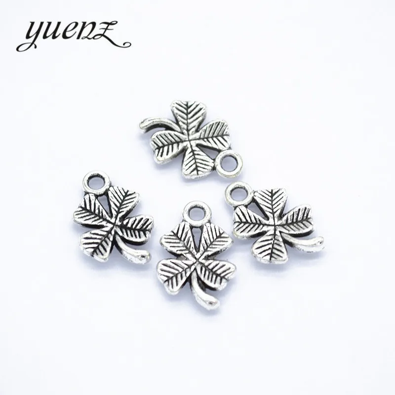 YuenZ 25pcs Fashion Antique Four-leaf clover Charms Lucky leaf Charm Pendant Jewelry Making 15*10mm Q416