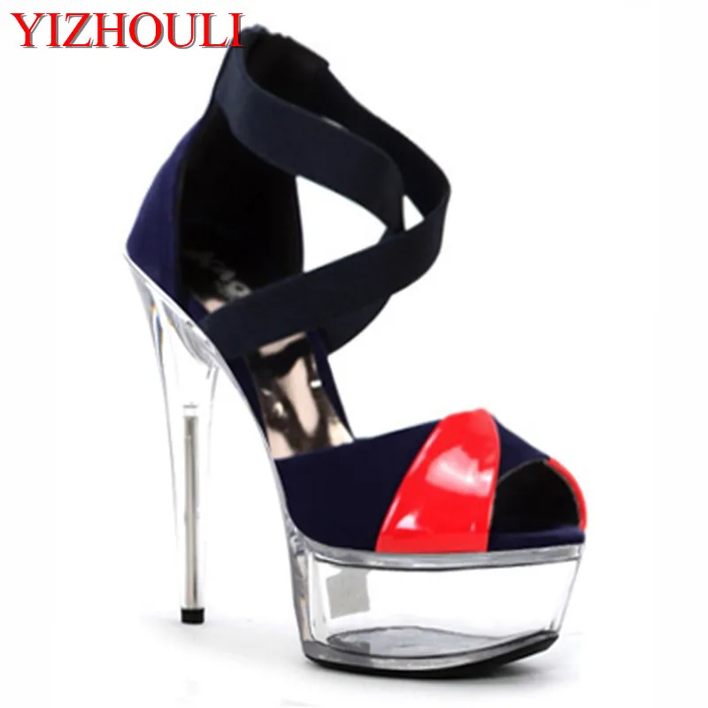 15cm cross strap upper heel pumps, stage girl ultra high heel sandals, transparent stiletto Dance Shoes