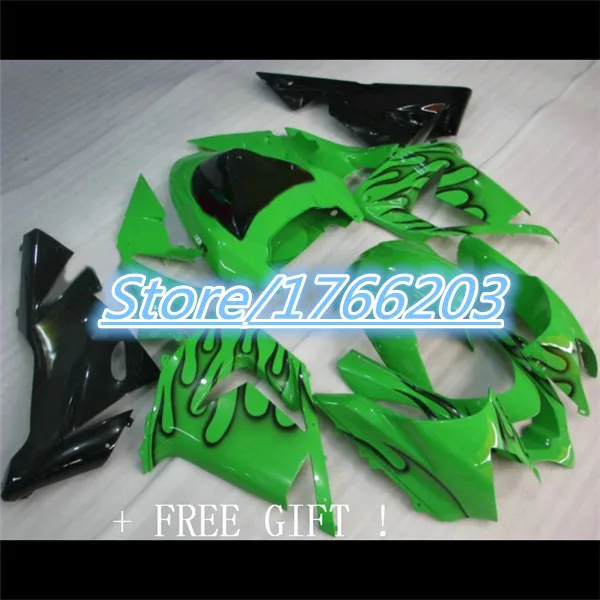 

Black Flames Green Fairing for KAWAAKI ZX10R 04-05 ZX-10R 2004-2005 10R 04 05 ZX 10R 2004 2005 Ning