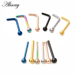 Alisouy 1PC Semplice L Forma di Acciaio Chirurgico 0.8*7mm Naso Orecchio Studs Ganci Bar Pin palla Naso Anelli Body Piercing Gioielli Per Le Donne