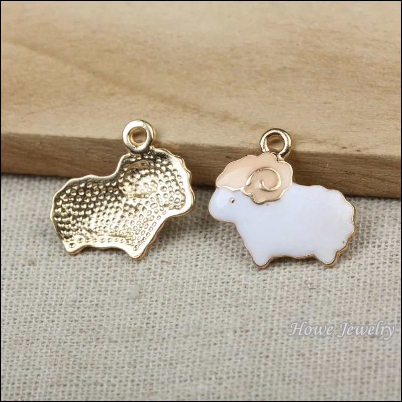 50pcs  fashion gold plated enamel Charm lovely white color sheep Pendant  fit European Necklace  DIY Metal Jewelry Findings