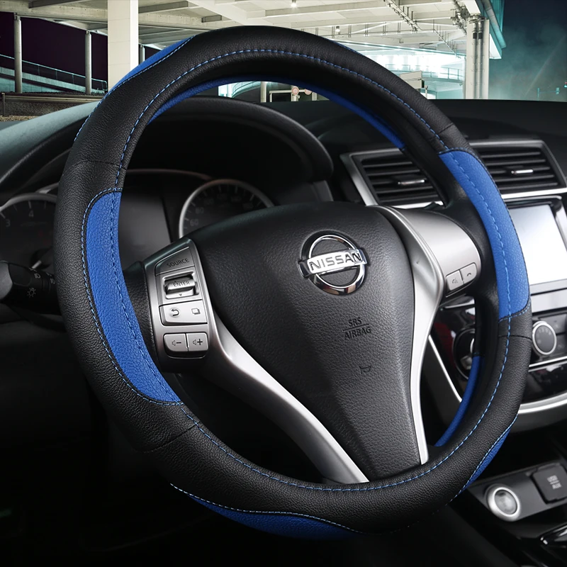 38cm Pu Leather Steering Wheel Cover for Nissan Qashqai Juke Primera Versa Almera Terrano Kicks March Murano 350z Terrano NV200