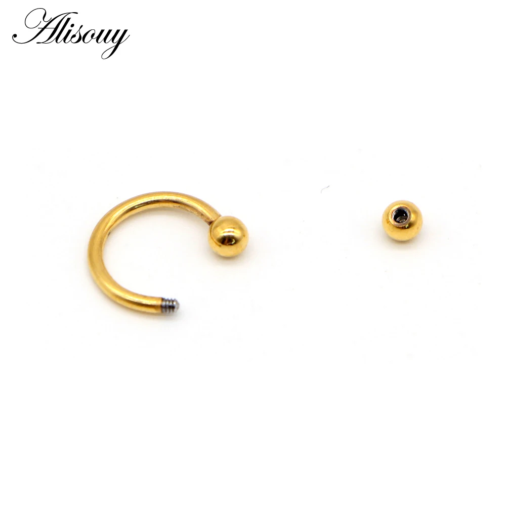 Alisouy 1PCS Hot New Stainless Steel Nostril Nose Ring Circular Piercing Ball Horseshoe Rings Sharp Round Shape Ring Earring