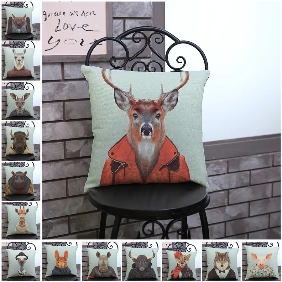 Fashion Animal Makeup Portrait Style Car Chair Cushion Cover Elk Dog Cool Image Decoration Sofa Throw Pillow Case almofadas