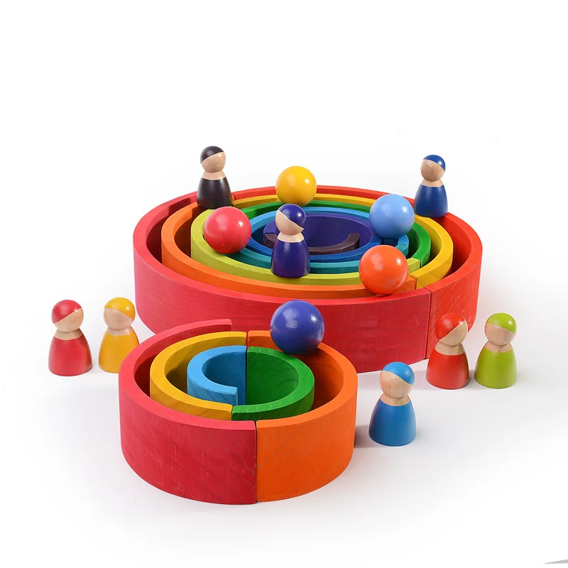 Montessori e Waldorf inspirado arco-íris brinquedos de madeira, blocos coloridos do arco-íris, empilhador, criança Playset, infantil, 12pcs