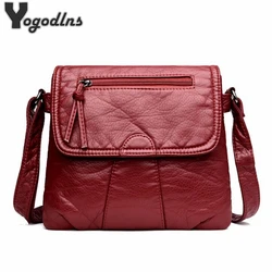 Black Small Women Messenger Bag Soft Washed PU Leather Crossbody Bag Female Handbag Purses