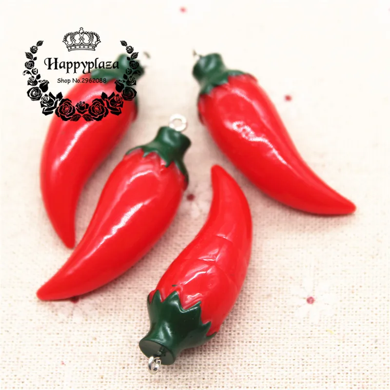 10pcs Kawaii 3D Simulation Red Pepper(with Hook) Resin Food Art Supply Decoration Charm Craft DIY,16*47mm