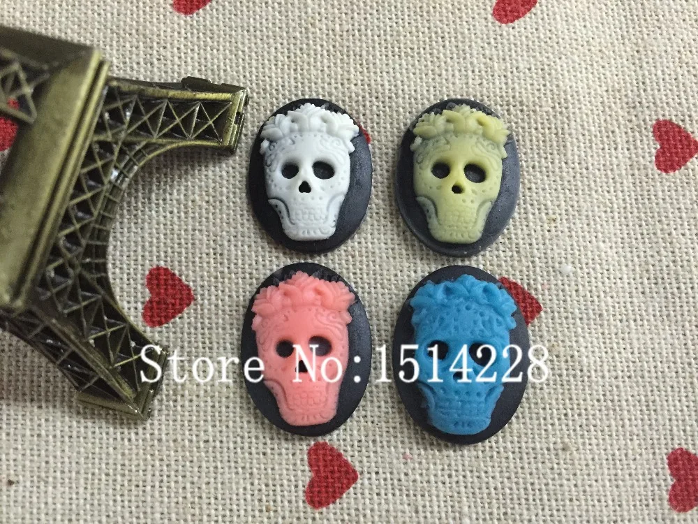 Free shipping!Mixed colors. (16*21mm) Resin fashion skull Cameo .Resin Flatback Cabochon for ring.jewelry accessory.DIY