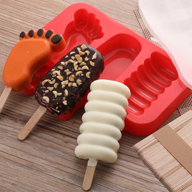 3 Grids Silicone Frozen Ice Tray Pops Cream Popsicle Juice Mold Candy Bar Form Maker Pop Lolly Cake Mould Ice Cream Maker K332