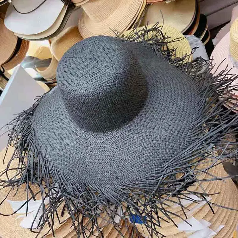 

New Women Beach Hat Summer Sun Hat Wide Brim Straw Hat with Fringed Kentucky Derby Headwear Floppy Big Brim Hat Ladies Cap