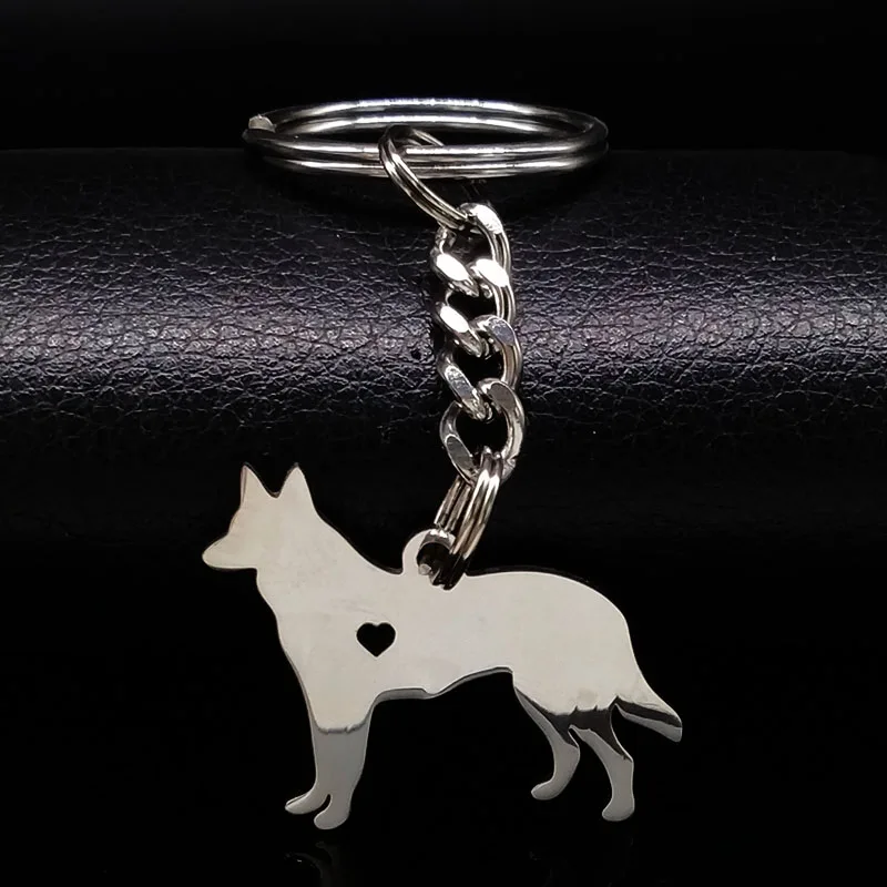 2024 Cute Shepherd Silver Color Stainless Steel Keychain for Women Fashion Dog Key Chain Jewelry llaveros para parejas K1328S01