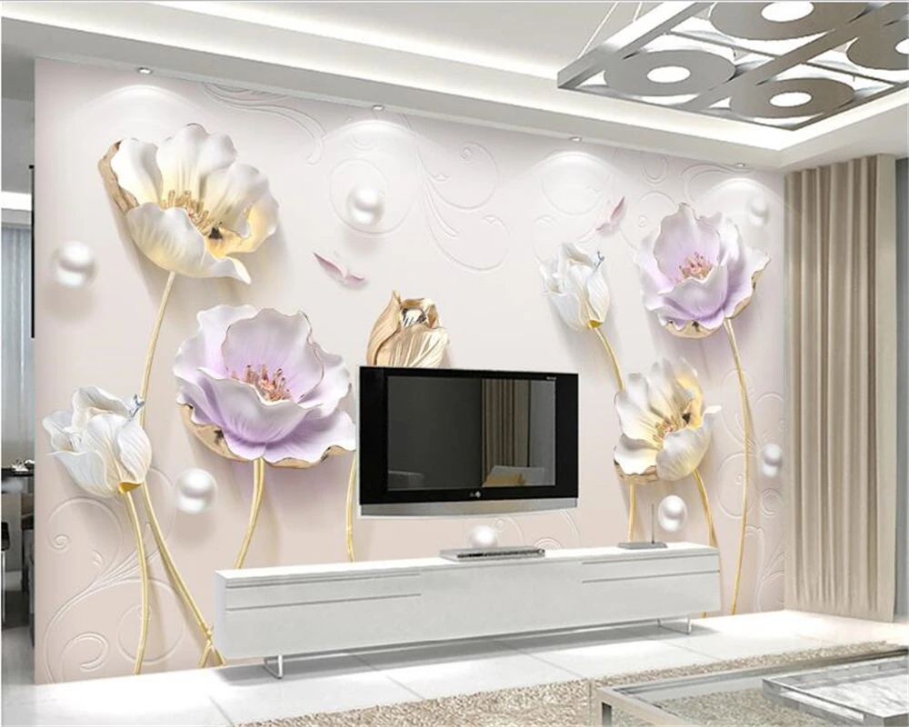 

beibehang 3d Decorative papel de parede wallpaper reliefs simple and elegant jewelry simple dimensional tulips background wall