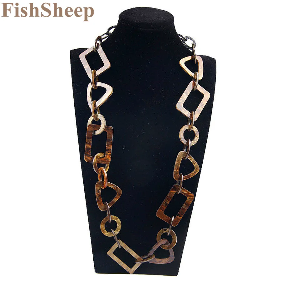 Fishsheep 2017 Fashion Necklaces Pendants Vintage Big Chain Link Acrylic Geometric Collar Long Necklace For Women Jewelry