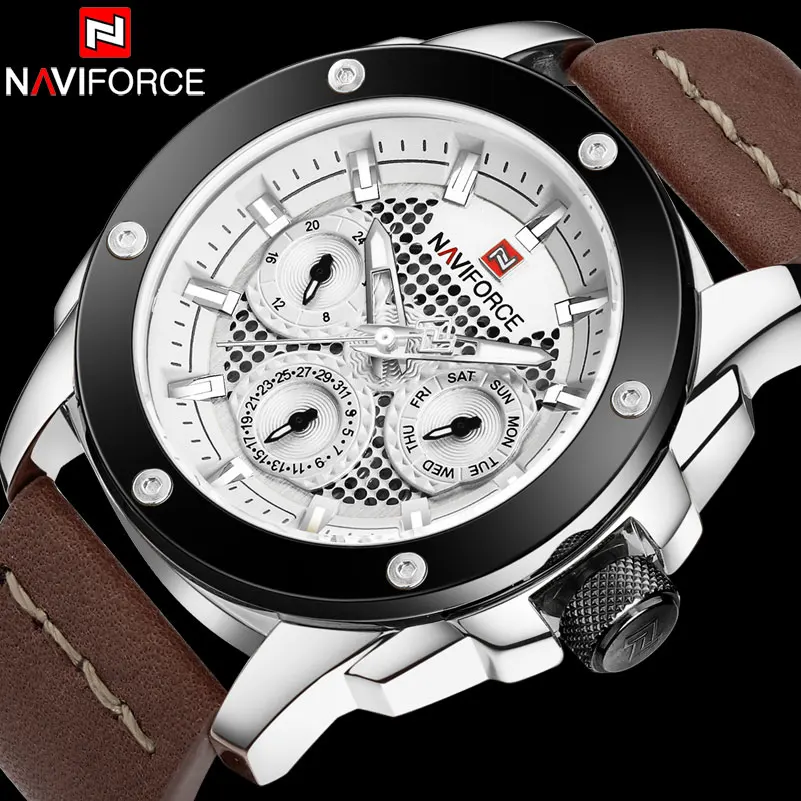 NAVIFORCE 2023 New China Brand Man Watches Luxury Sports Quartz Watch Rectangle Dials 30M Waterproof Auto Date Red Leather Band