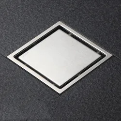 Square Shower Floor Drain with Tile Insert Grate - 304 Stainless Steel , 6-inch , Multipurpose , Invisible Look or Flat Cover