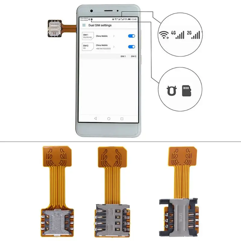 Hybrid Double Dual SIM Kartu Micro SD Adapter untuk Ponsel Android Extender Nano MIC