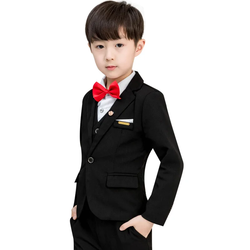 2019 Spring Flower Boys Formal Blazer Clothing Set Kids Jacket Vest Pants 3Pcs Wedding Tuxedo Suit Children Birthday Costume