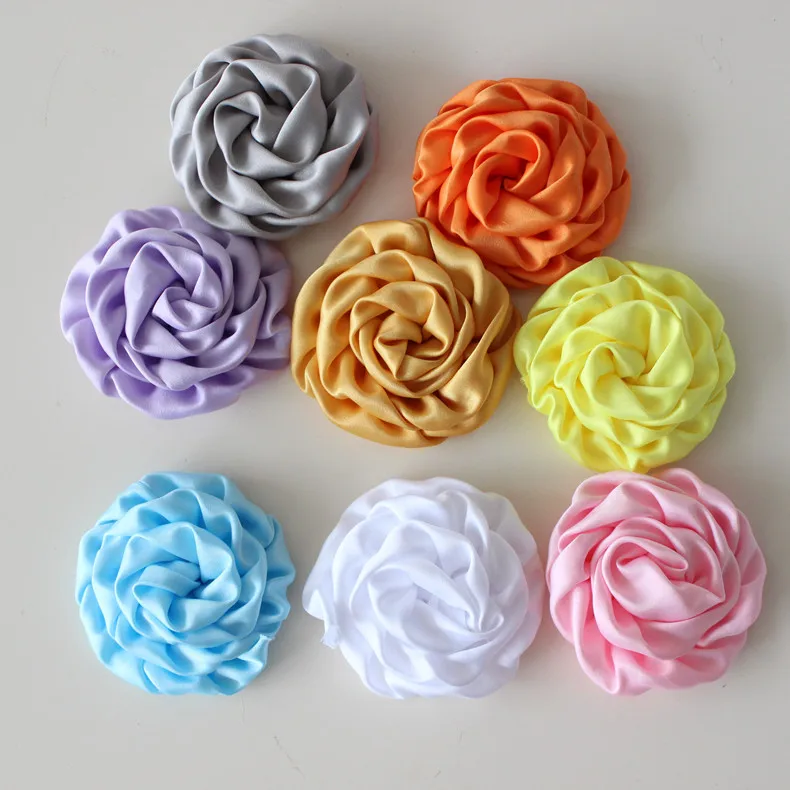 

3'' (7.2-8cm)Matte Satin Rolled Rosettes Hair Flowers, Puff Flowers Flat Back Girls Boutique Hair Accessories