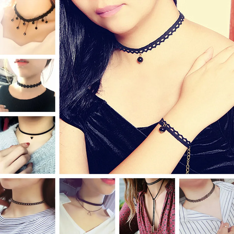 New Fashion Sexy Chokers for Women Black Korean Velvet Short Lace Necklaces Wave Line Female Choker Clavicle Necklace Collar