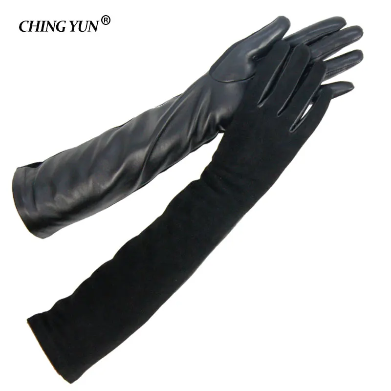 CHING YUN  winter lady fashion sheepskin leather gloves women genuine leather mittens female Suede leather long  gloves 2018