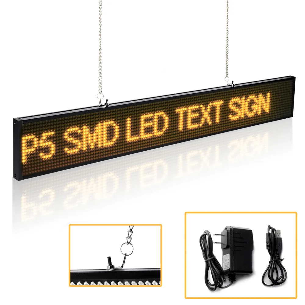 66CM LED Message Board P5 SMD 16 * 128 Yellow  WIFI  wireless and usb programmable  Scrolling  information  Message Advertising