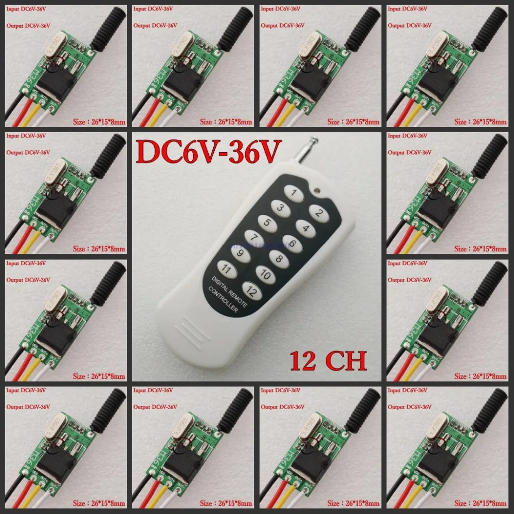 

DC 6V-36V Micro Remote Control Switch 7.4V9V12V 12CH Mos Contactless No Sound Receiver Transmitter Car Battery LED Lamp Lighting