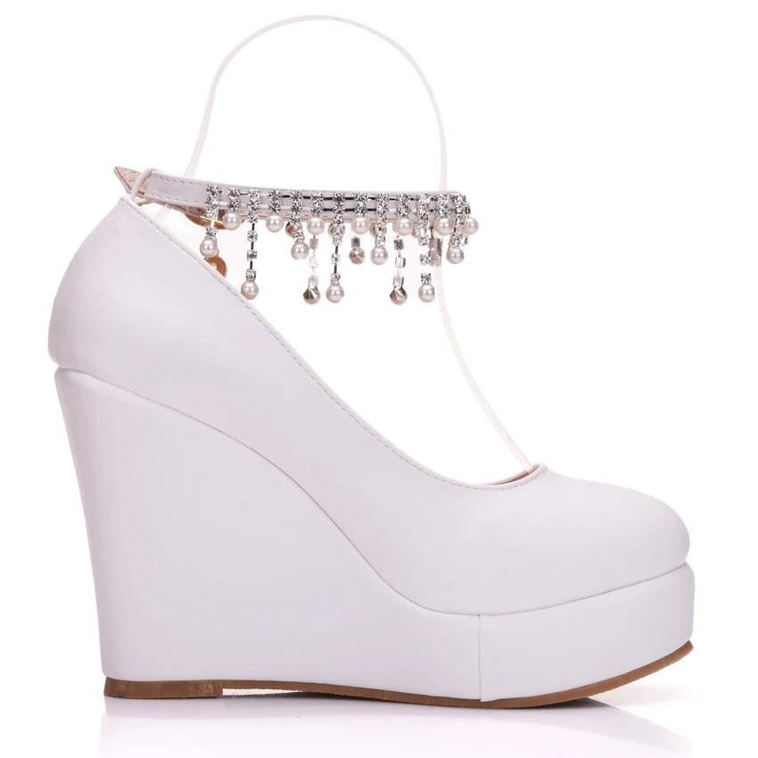Crystal Queen Ankle Strap Platform Wedges Women Pump High Heels Sapato Feminino Dress Shoes
