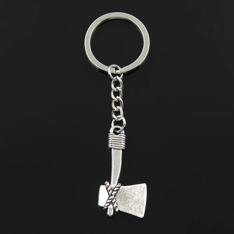 Fashion 30mm Key Ring Metal Key Chain Keychain Jewelry Antique Silver Color Plated Axe Ax 41x21mm Pendant