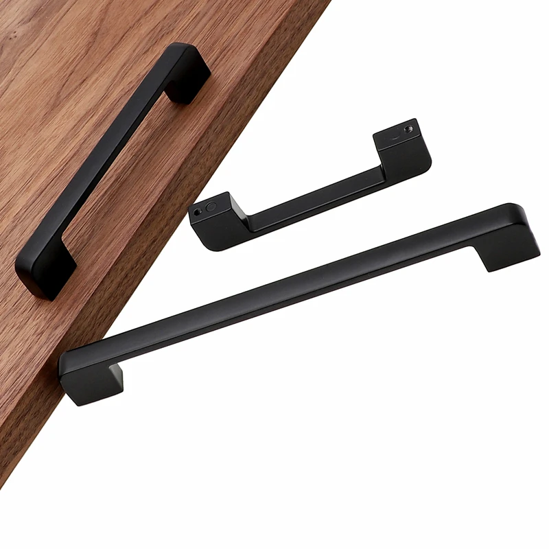 RUNBAZEF Black Cabinet Handle  Square Furniture Hardware Aluminum Alloy Kitchen Door Knobs Cupboard Wardrobe Drawer Pulls