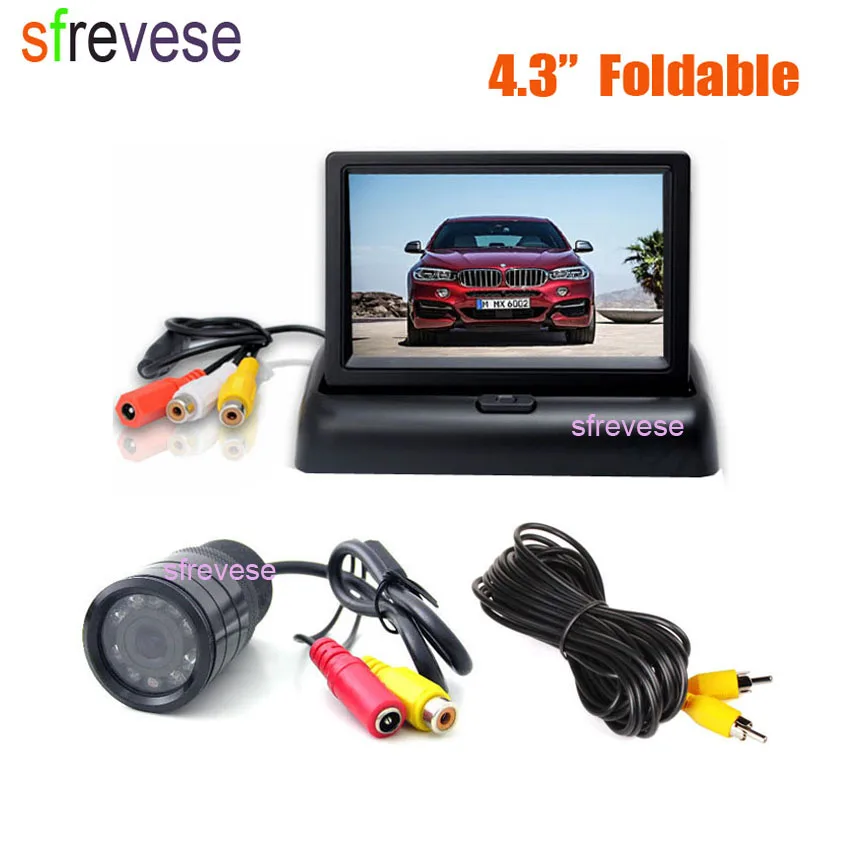 

9 LED IR Car Vehicle Reversing Parking Backup Camera Waterproof + 4.3" LCD Foldable Monitor Car Rear View Kit