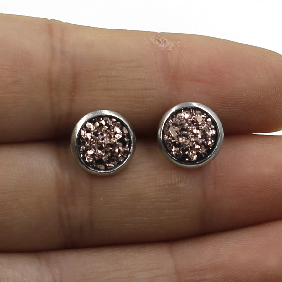 Fnixtar 8mm Stainless Steel Drusy Earrings Jewelry For Kid Girl Party Gift Mini Earring For Child 20 pairs/lot