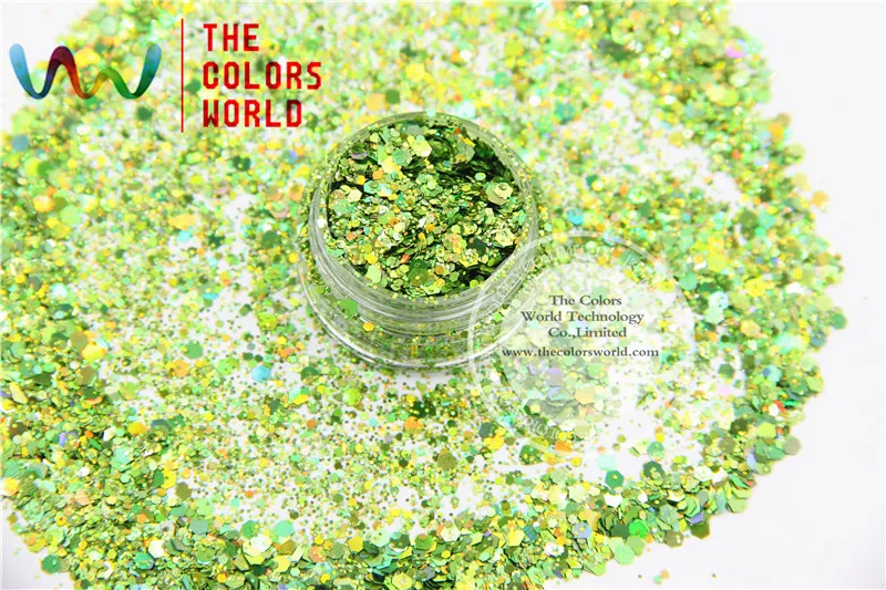 HA2104-277 Misturado Cores Laser Holográfico Verde Maçã Forma de Hexágono Glitter Lantejoulas para nail art gel e DIY decoração Do Feriado