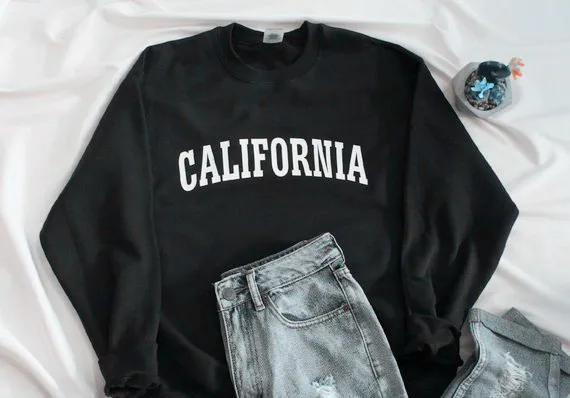 Sugarbaby California Graphic Print Unisex Hoodie Crew Neck Fashion Jumper Long Sleeve Tumblr Clothing Grunge Casual Top Dropship