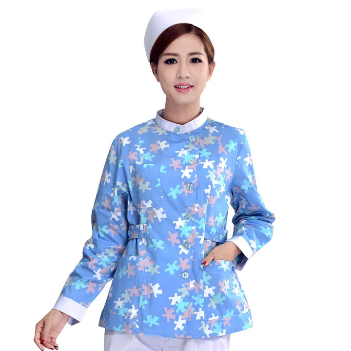 

New style women nurse uniform hospital scrub Hospital print flower Medical Scrub medical suits Lab Coat Free Shipping